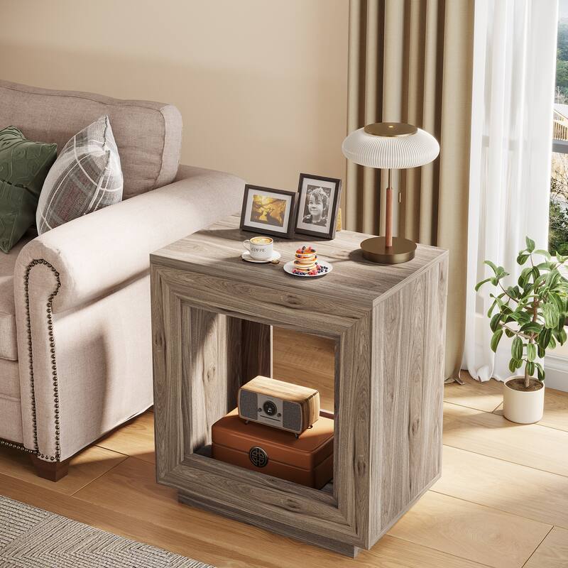 Wood End Table with Storage, Walnut Nightstands for Living Room, Bedroom