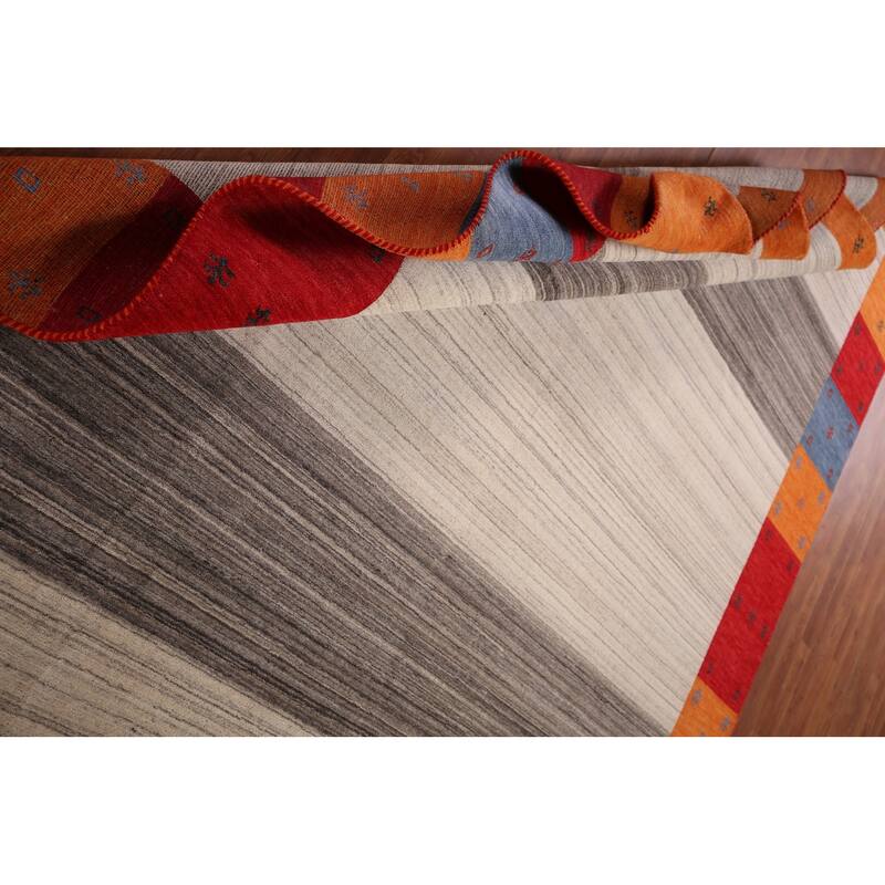 Striped Gabbeh Indian Area Rug Hand-Knotted Tribal Wool Carpet - 8'5"x 9'9"