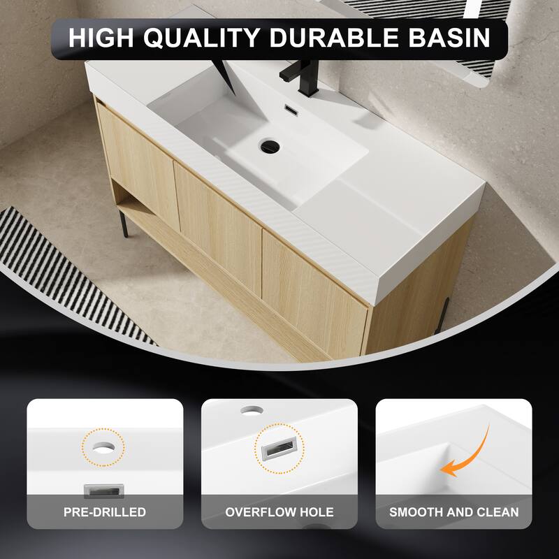 47-Inch Resin Bathroom Vanity with Multi-Layer Solid Wood Frame, Stylish Tripod Design