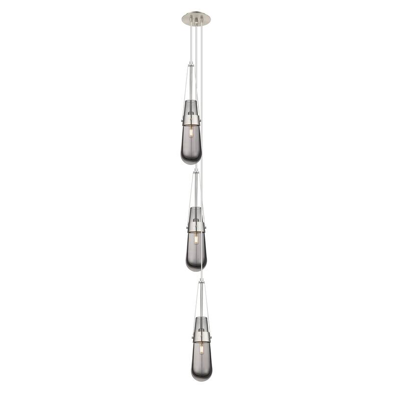 Innovations Lighting Milan - 3 Light 4" Cord Hung Multi Pendant - 6" Canopy - Brushed Satin Nickel/Light Smoke