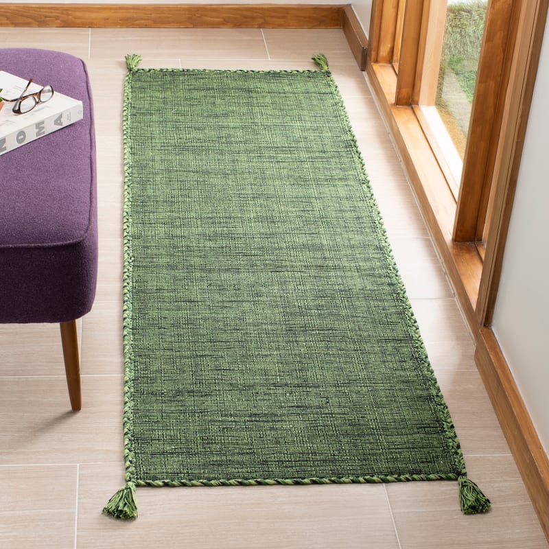 SAFAVIEH Handmade Flatweave Montauk Jahi Plaid Casual Cotton Rug - 2'3" x 9' Runner - Green/Black