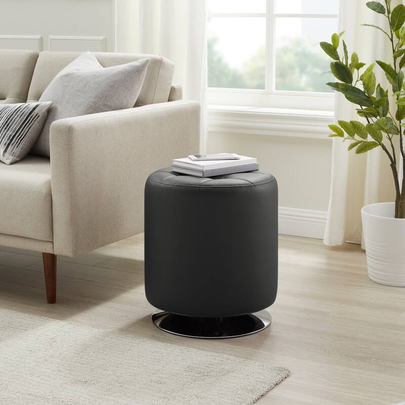Upholstery Swivel Pouf Ottoman - 19.25" - Black