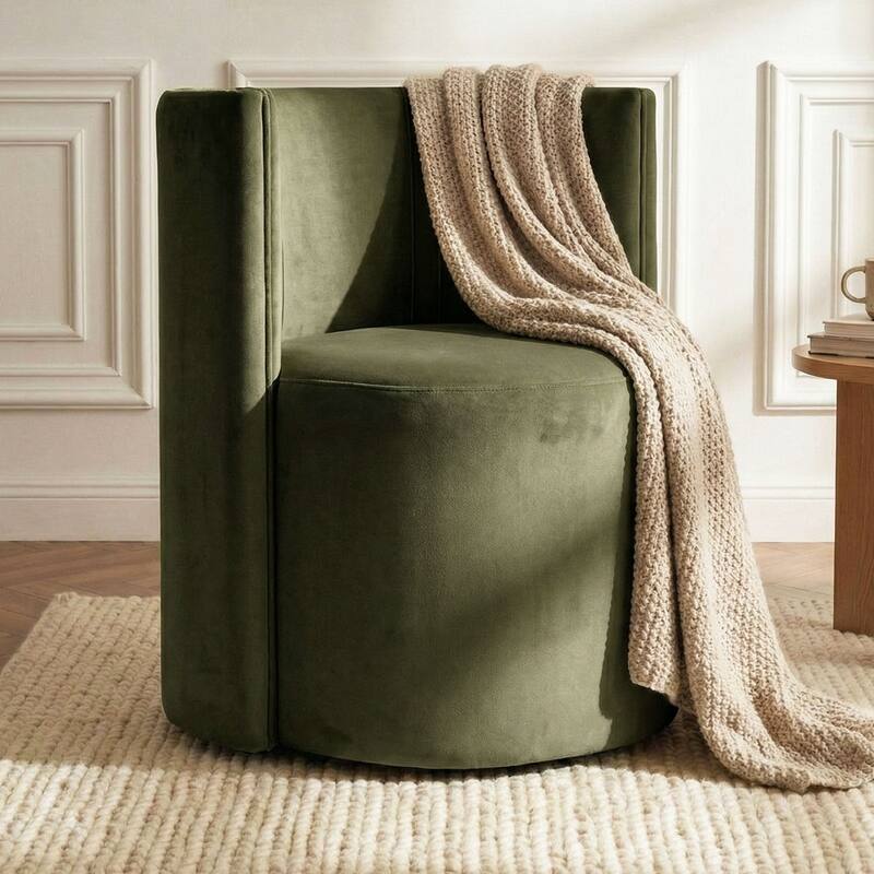 Velvet Swivel Rolling Accent Chairs with Casters - Olive-1-piece