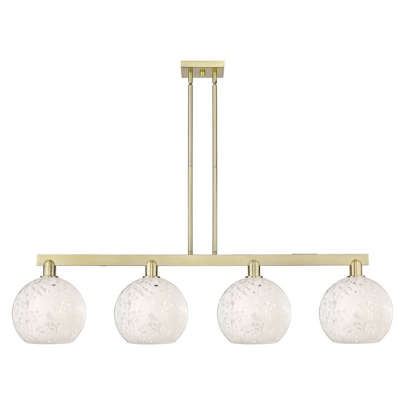 Innovations Lighting Endless Possibilities Arcadia - White Mouchette - 4 Light 53" Stem Hung Island Light - Antique Brass