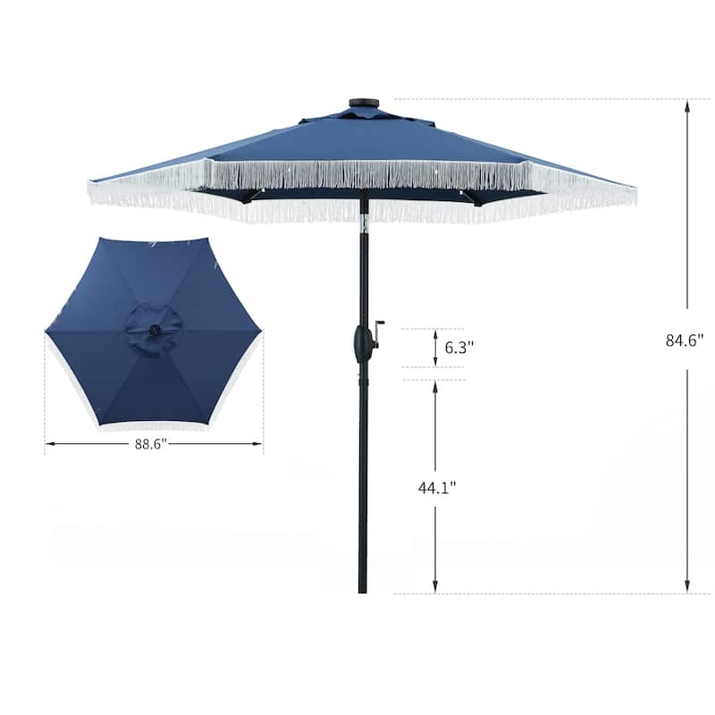 Autlaycil 7.5 ft Outdoor Patio Umbrella with 18 LED Lights Solar & Tassel.