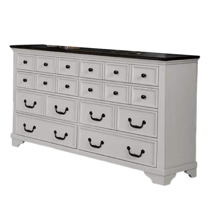 Hamps Wide Dresser, 8 Drawers, White and Dark Brown Solid Wood Frame