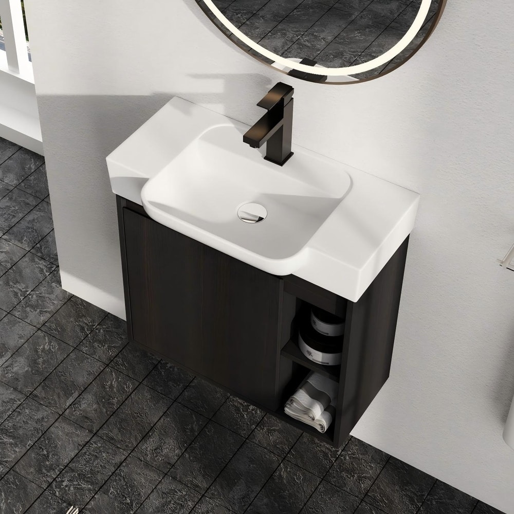 Malwee 24"/28" Floating Bathroom Vanity,Wall Mounted Bathroom Vanity with Ceramic Sink and Soft Close Door