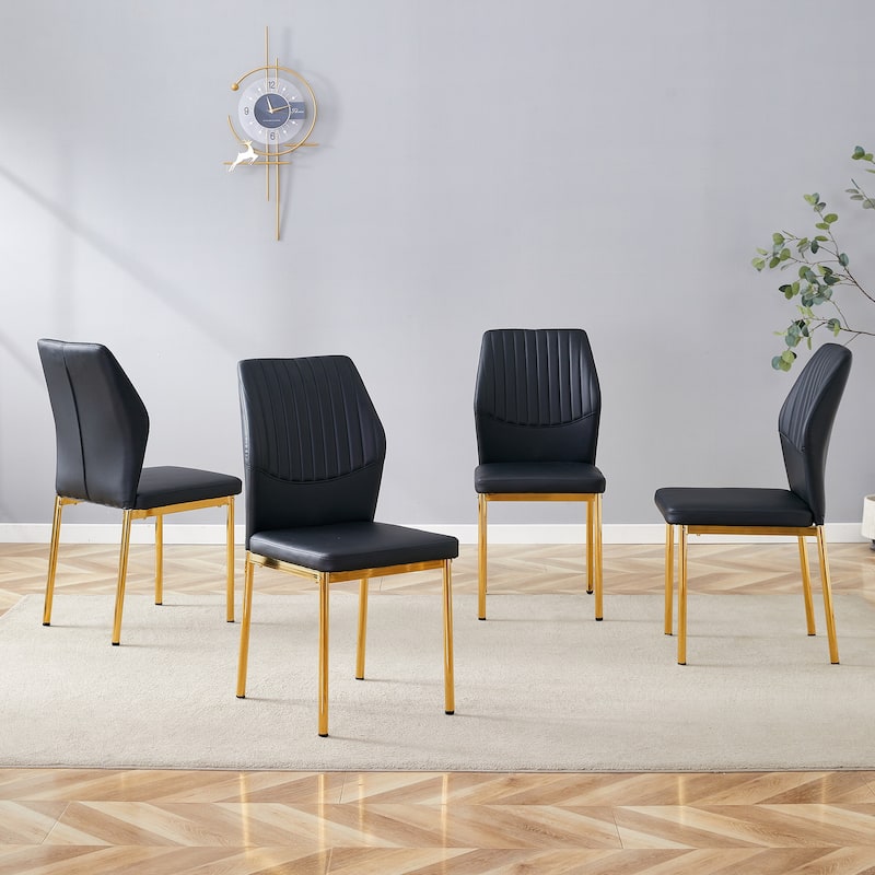 Roomfitters PU Dining Chairs with Gold Metal Legs, Vertical Stripe Back, High Resilience Upholstered Set of 4