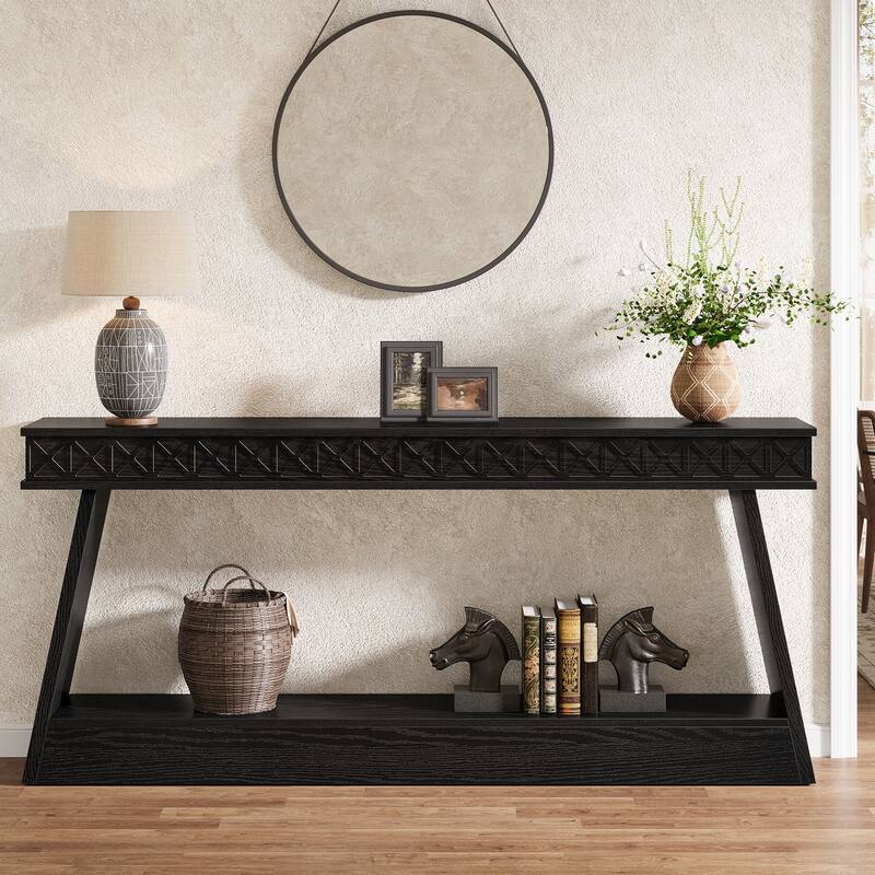 70 Inch Extra Long Console Table Entryway Table with Storage Shelves