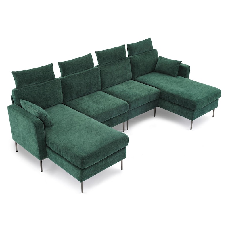 116" Chenille Sectional Sofa Couch With 2 Extra Wide Chaises For Livingroom