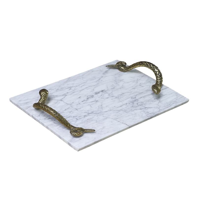 Mamba White Marble Cheese Board with Brass Snake Handles Luxury Entertaining