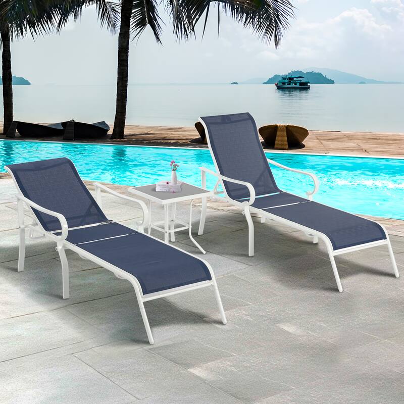 Outdoor 5 Adjustable Chaise Lounge Set with Side Table and Pool Lounge Chairs