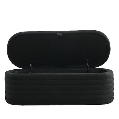 Upholstered Fabric Storage Bench with Safety Hinge