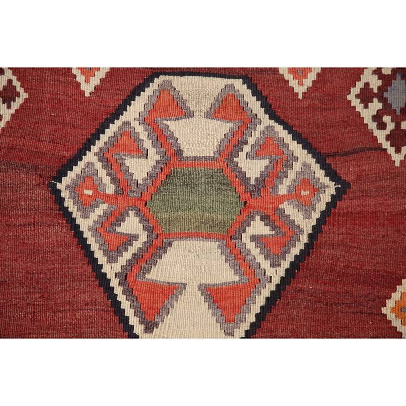 Red Kilim Qashqai Persian Area Rug Hand-Woven Wool Carpet - 4'1" x 6'8"