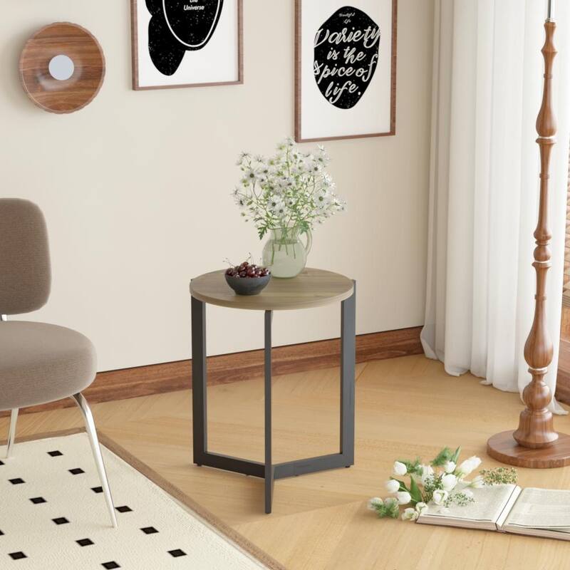 19.68''H Rustic Accent Round Side Table with Sturdy Metal Frame for Living Room
