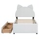 preview thumbnail 7 of 9, Twin Upholstered Platform Bed with 2 Drawers, Cute Wood Bed Frame Cartoon Ears Shaped Headboard, No Box Spring Required White