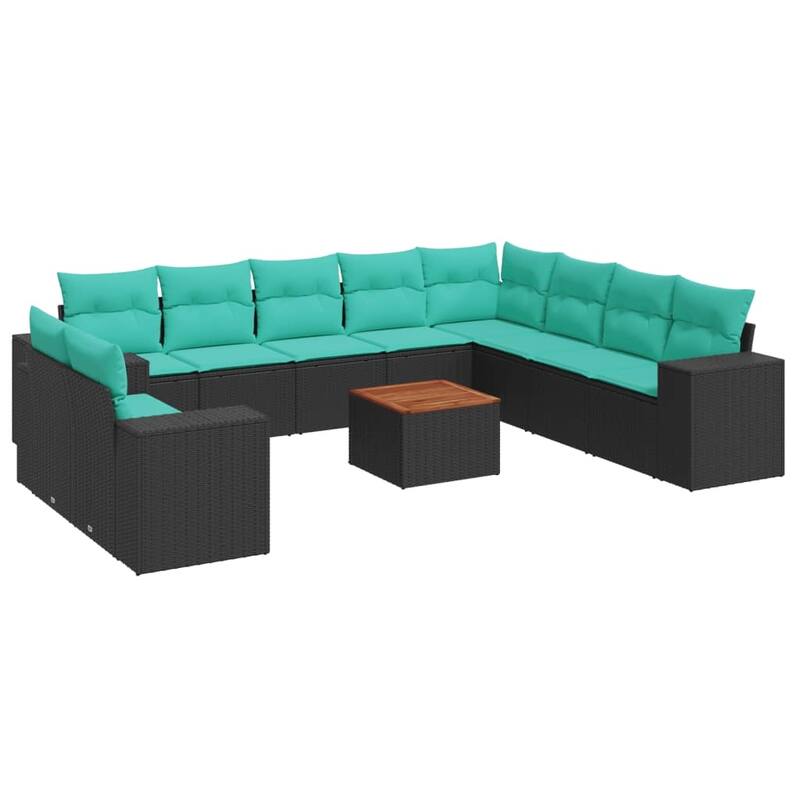 vidaXL 11 Piece Patio Sofa Set with Cushions Black Poly Rattan - 24.4 x 24.4 x 27.2