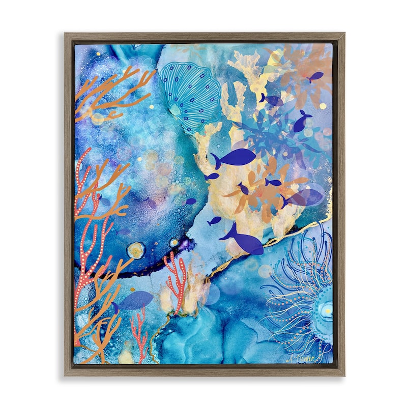Stupell Coral & Sea Life Collage Framed Floater Canvas Wall Art Design By Amy Tieman - 17 x 21 - Brown