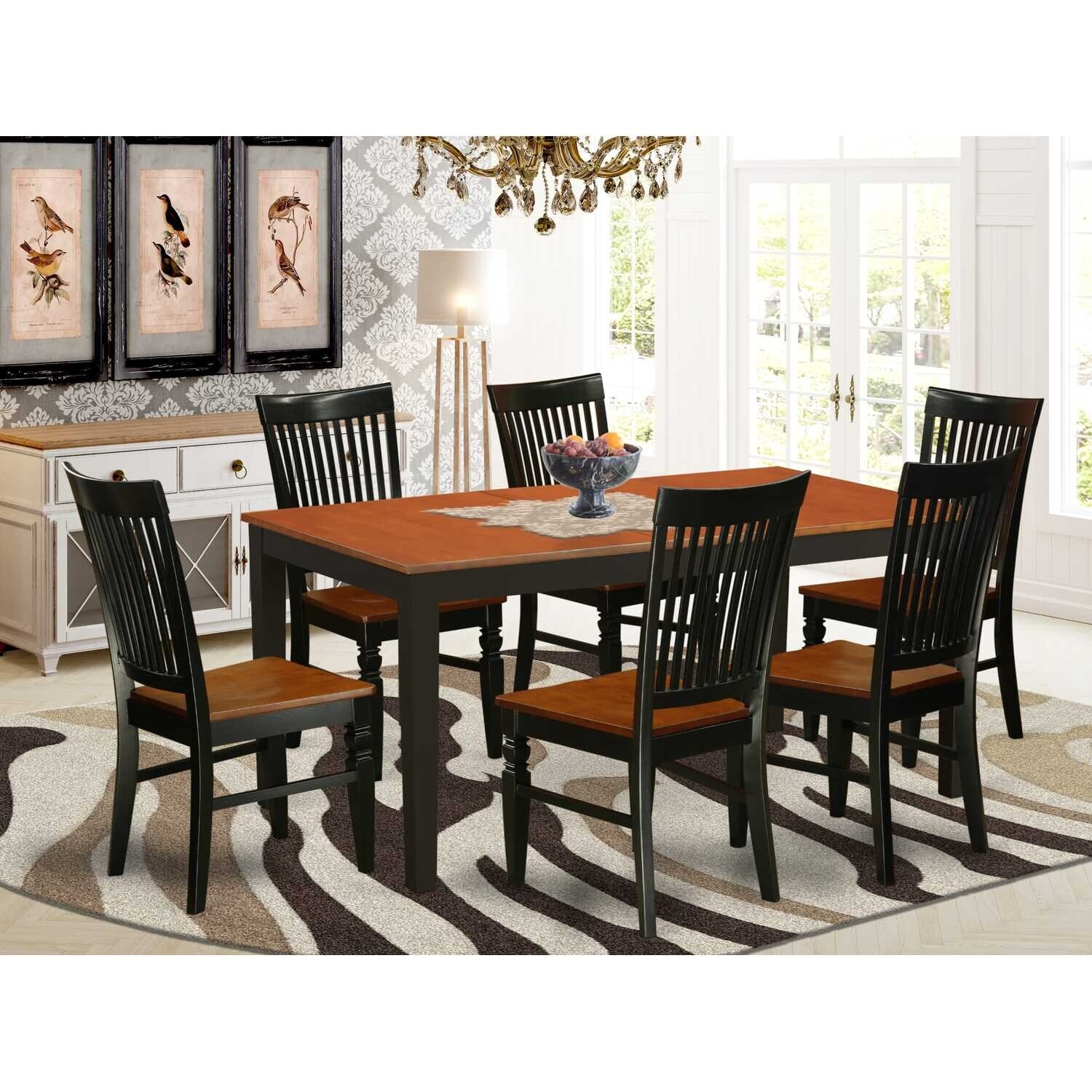 Kitchen Table Set 7 Piece - Dining Table & 6 Chairs - Black Cherry Finish - Elegant Family Dining Room Set - Black & Cherry