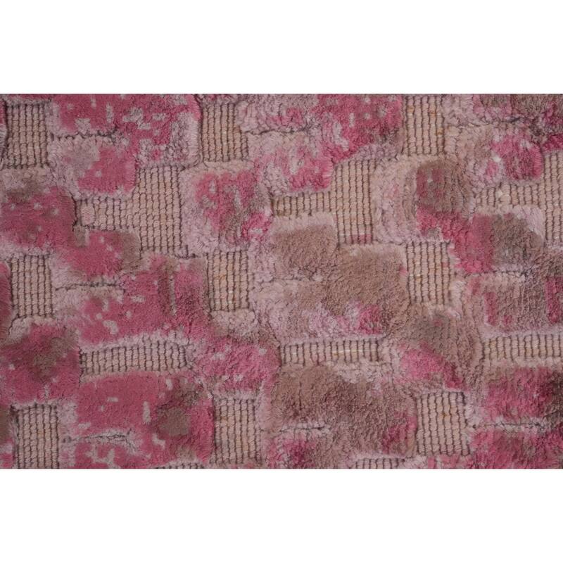 Hand Knotted Oriental Viscose Silk Carpet Modern Geometric Pink Abstract Area Rug - 6' 10'' X 4' 8''