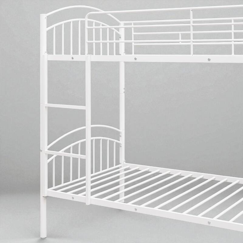 Twin Over Twin Metal Bunk Bed with Ladder and Safety Rails, Convertible into Two Twin Beds, No Box Spring Needed