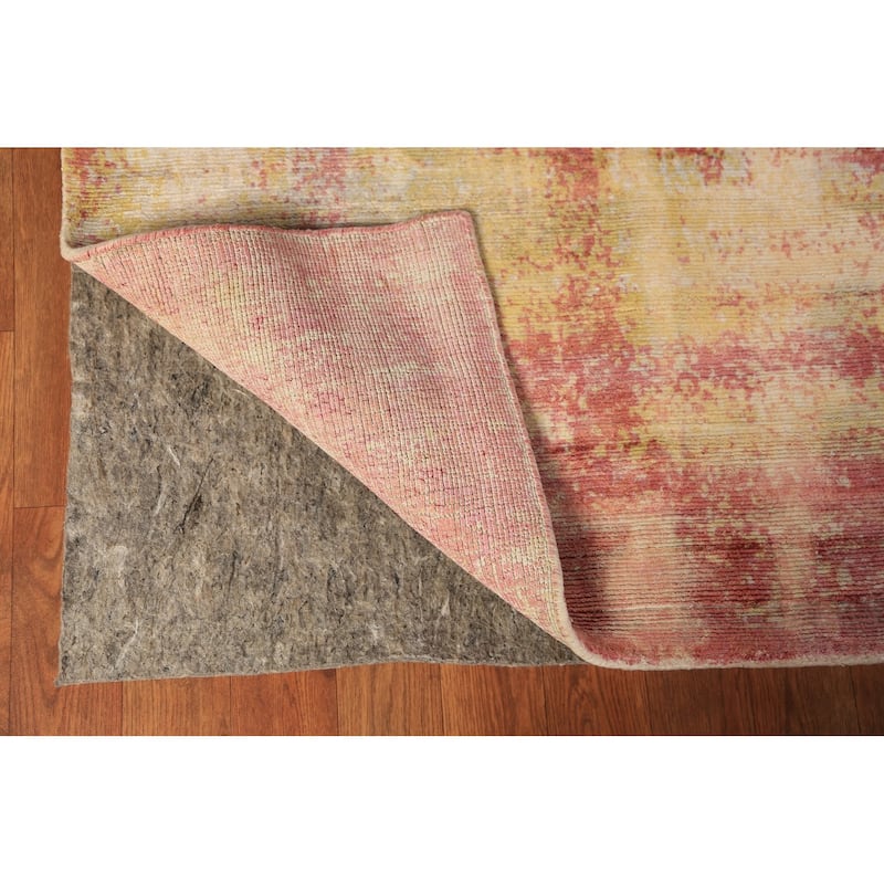 Contemporary Abstract Indian Area Rug Hand-Knotted Orange Wool Carpet - 9'0"x 11'8"