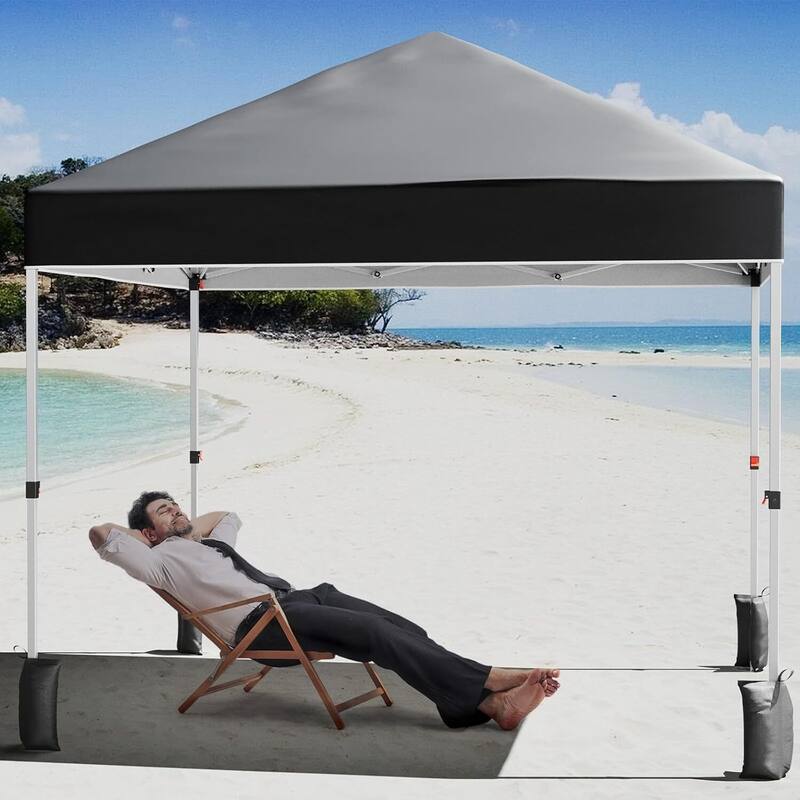 Outdoor Folding Sun Shelter, Portable Patio Shade, Pop Up Canopy Tent with 3 Adjustable Heights - 8X8Ft