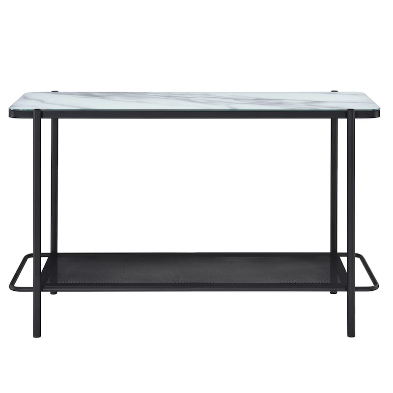 Puetz Contemporary White and Black 48-inch Steel 1-Shelf Sofa Table by Furniture of America