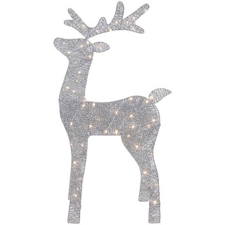 LED Lighted Glitter Reindeer Outdoor Christmas Decoration - 39.5" - Warm White - Silver