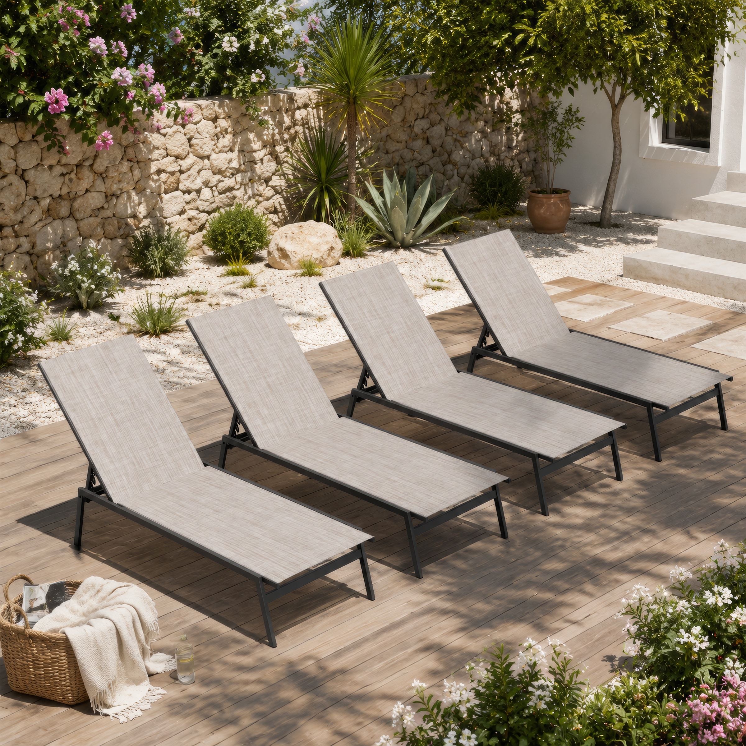 Crestlive Outdoor Patio Adjustable Stackable Chaise Lounges Chairs
