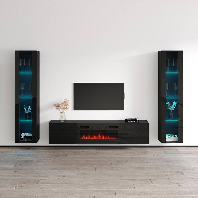 Cali BL-EF Floating Fireplace Entertainment Center - 41 - Black