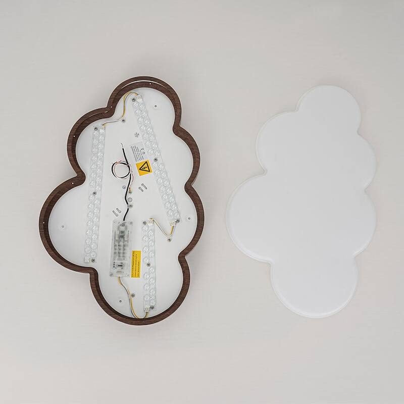 Walnut Wood Grain 5CCT Dimmable LED Cloud Kids Flush Mount - 21.9 Inches