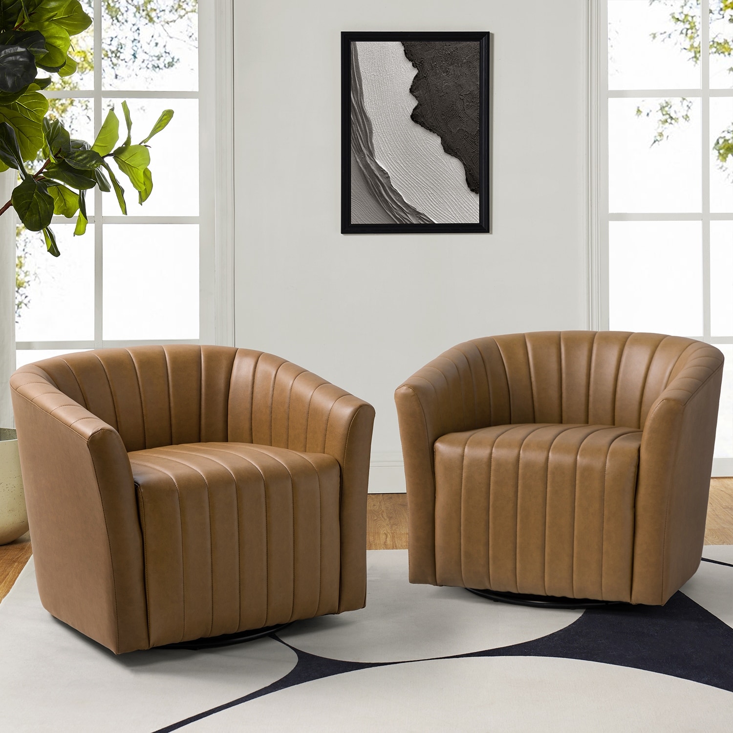 Faux leather outlet swivel barrel chair