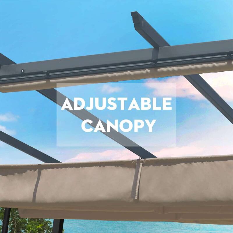 Aoodor 10 x 10 FT Outdoor Pergola with Retractable Shade Canopy, 4 Pieces Roller Shade Curtain