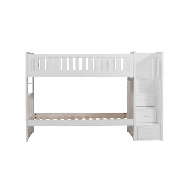 Catherine Twin over Twin Bunk Bed, Storage Step, White Veneer, Solid Wood