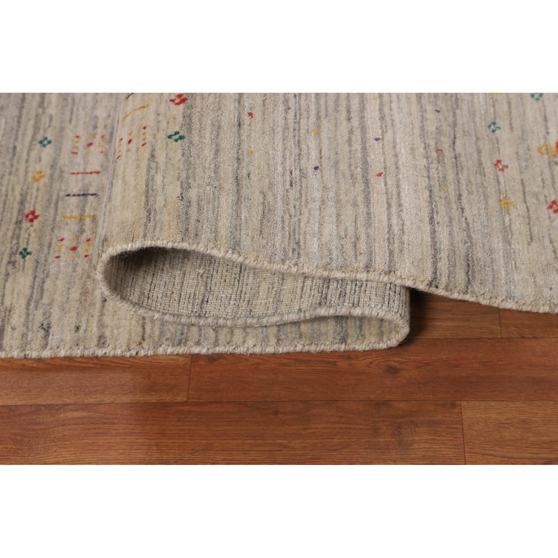 Striped Gabbeh Square Indian Square Area Rug Hand-Knotted Wool Carpet - 7'9"x 8'1"