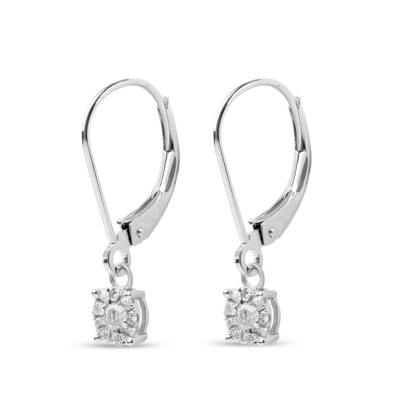 IGI Certified 1/5ct TDW Diamond Cluster Dangle Drop Earrings in 14k White Gold for Women