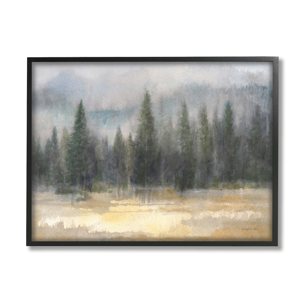Stupell Abstract Blurred Pine Tree Forest Landscape Framed Wall Art - Green