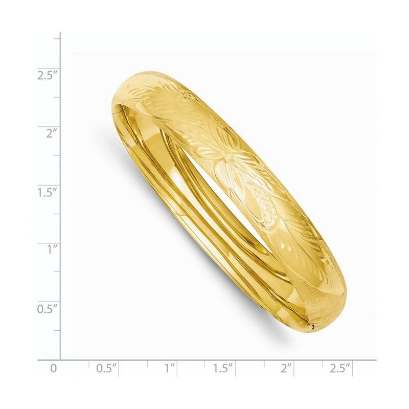 Curata 14k Yellow Gold 10mm Florentine Engraved Hinged Stackable Bangle Bracelet
