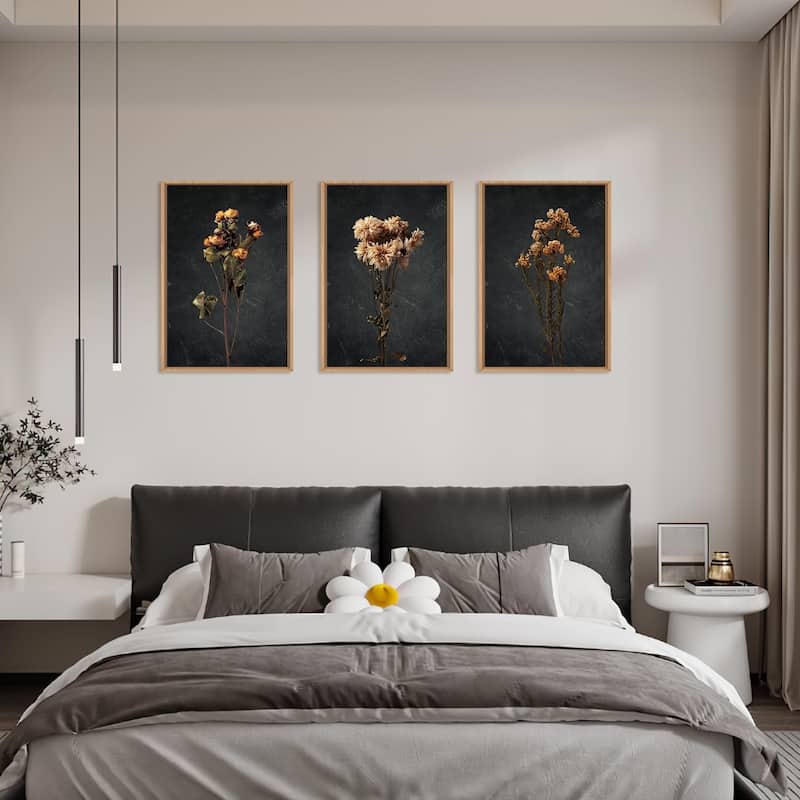 Boho Floral Framed Canvas Wall Art Set