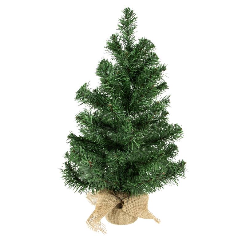 3' Medium Traditional Green Mini Pine Artificial Christmas Tree in Burlap Sack - Unlit