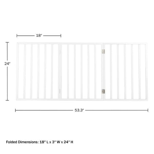 dimension image slide 3 of 5, 3-Panel Indoor Foldable Dog Gate - 54x24-Inch Wood Freestanding Pet Fence