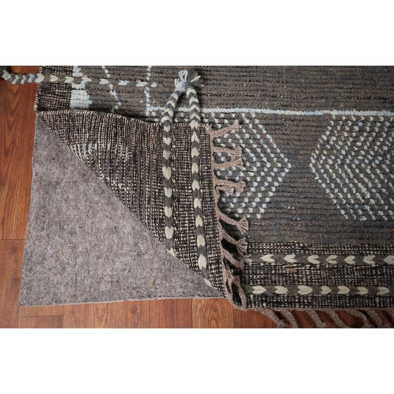 Striped Brown Moroccan Area Rug Handmade Wool Carpet - 8'10"x 12'7"