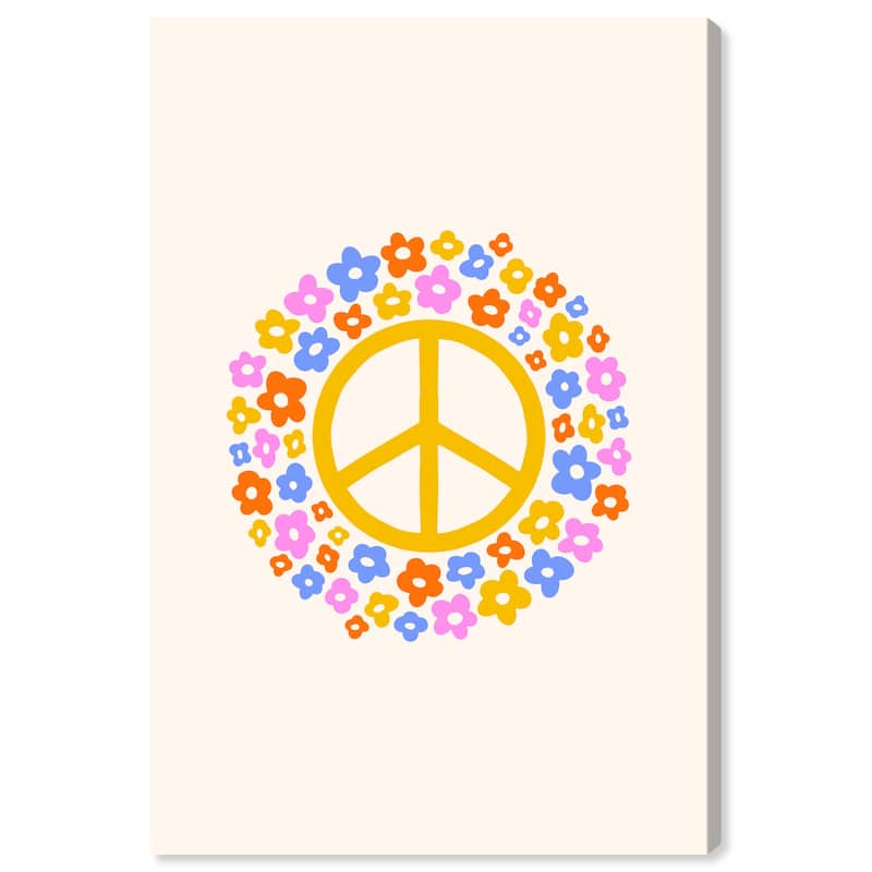Wynwood Studio Canvas Entertainment and Hobbies Colorful Floral Peace Yellow Modern & Contemporary Wall Art Canvas Print - 36 x 24