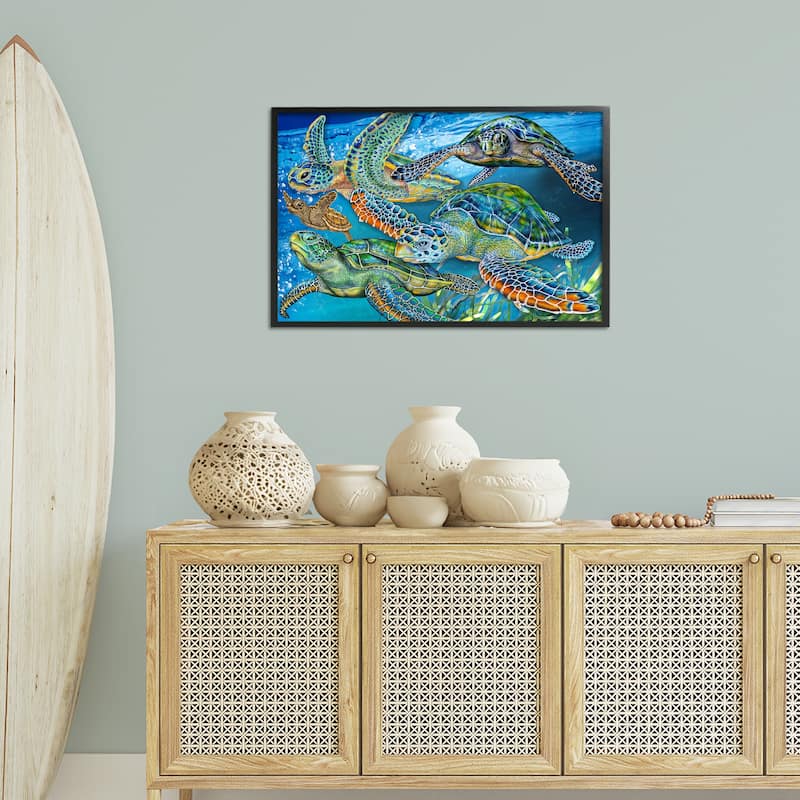 Stupell Tortoise Family Underwater Swim Framed Giclee Art Design By Tim Jeffs