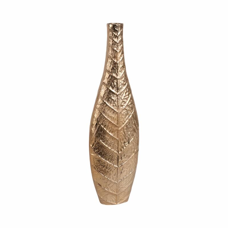 Metal Sleek Leaf Vase - Gold
