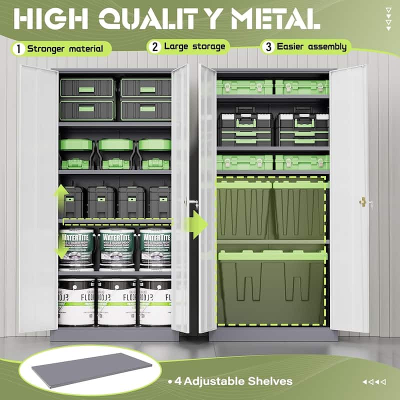 Tall Metal Locker Garage Storage Cabinet with Locking Doors and Adjustable Shelves for Office, Garage, Home, Pantry
