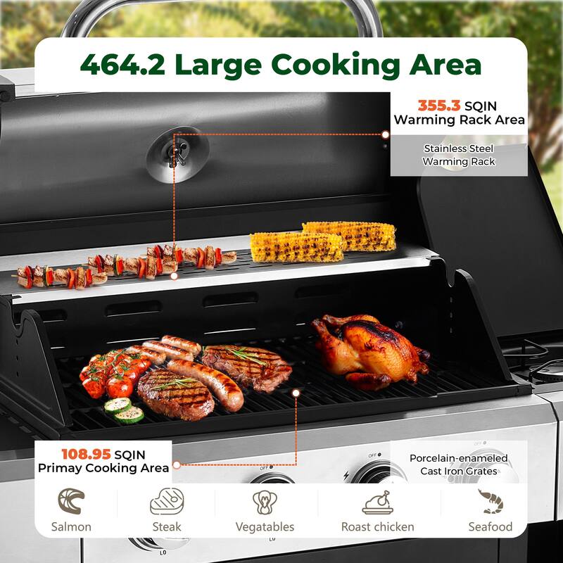 Versatile Outdoor Propane Grill with Pizza Oven, Side Burner, Removable Grates, Black