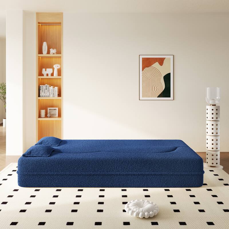 Modern 78.7" Floor Sofa With 2 Pillows For Small Pace Living Room, Convertible Sleeper Sofa Bed