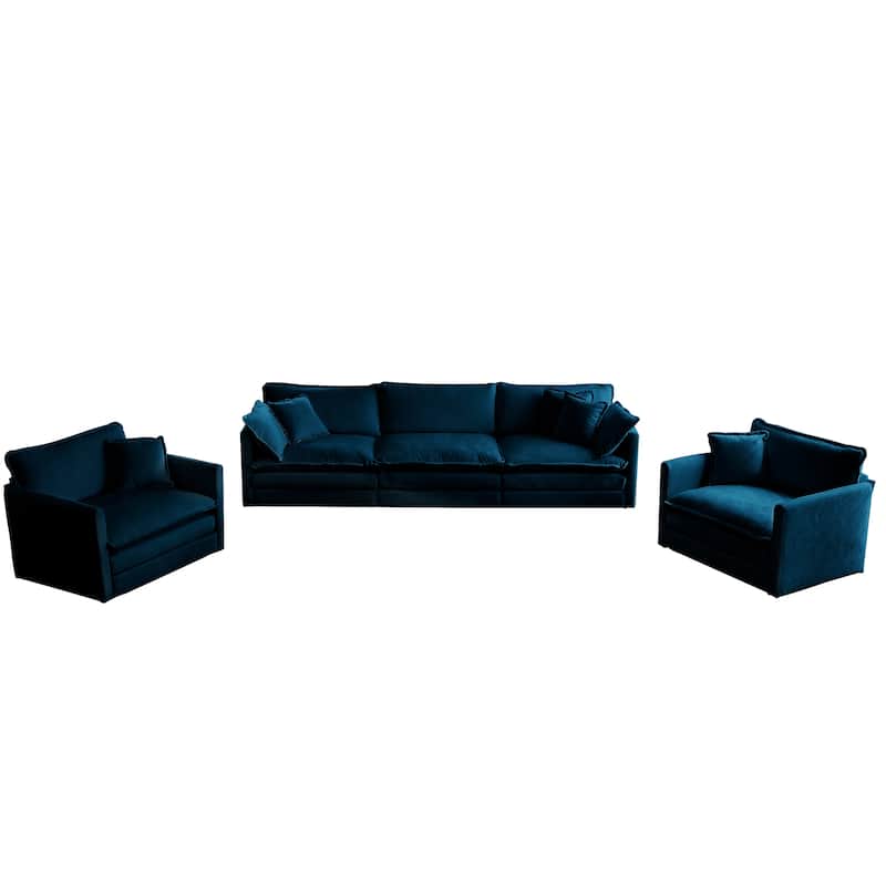 GDFStudio - Davinia Chenille 3 Seats Sofa with 2 Accent Chairs Set